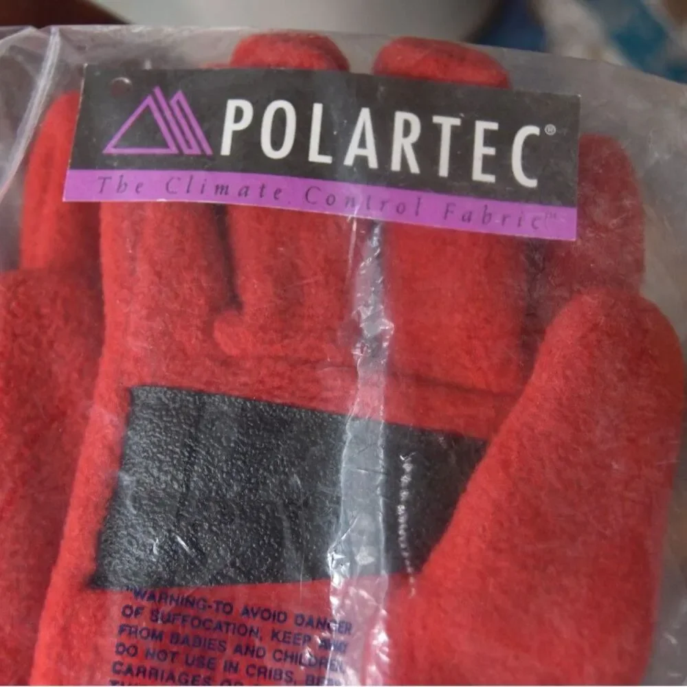 Vintage Lands End Polartec Red Fleece Hat Gloves Set Made USA S/M NOS